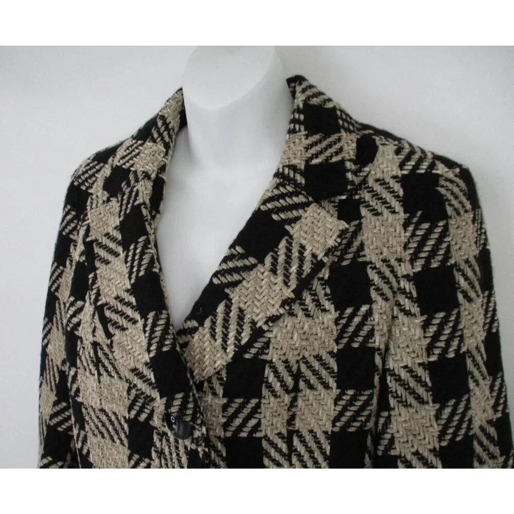Coldwater Creek Blazer Womens Size 14 Buffalo Check 3-Button Black Tan